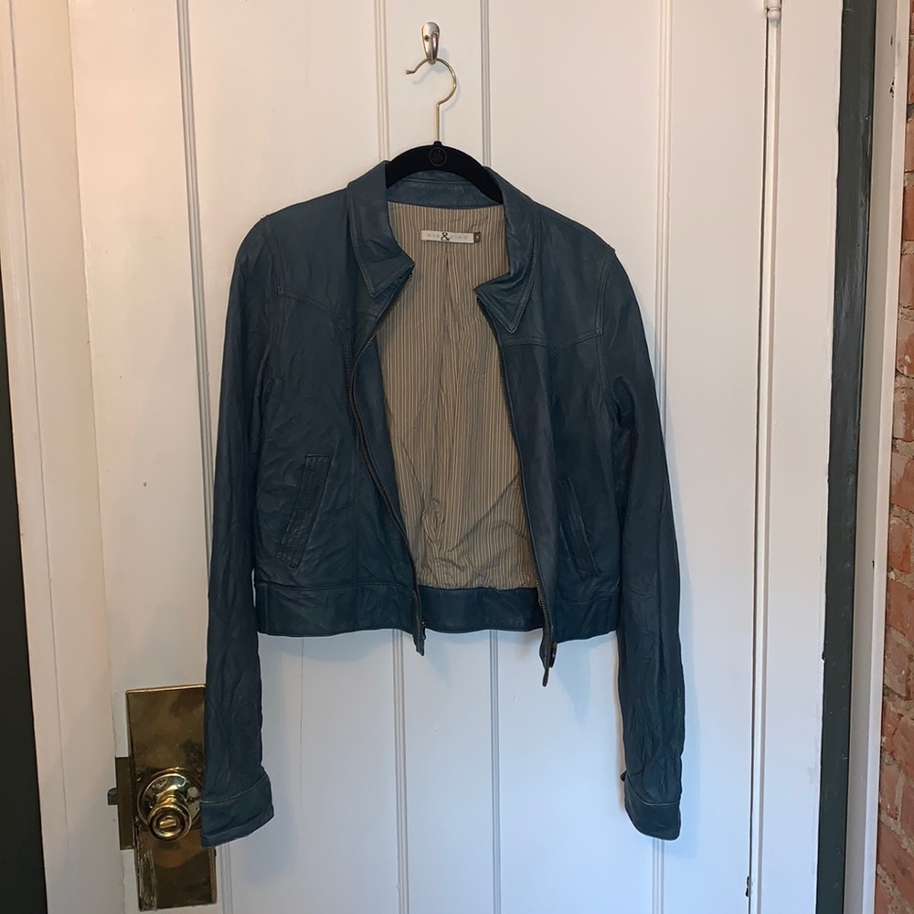 Grey/Blue Leather jacket